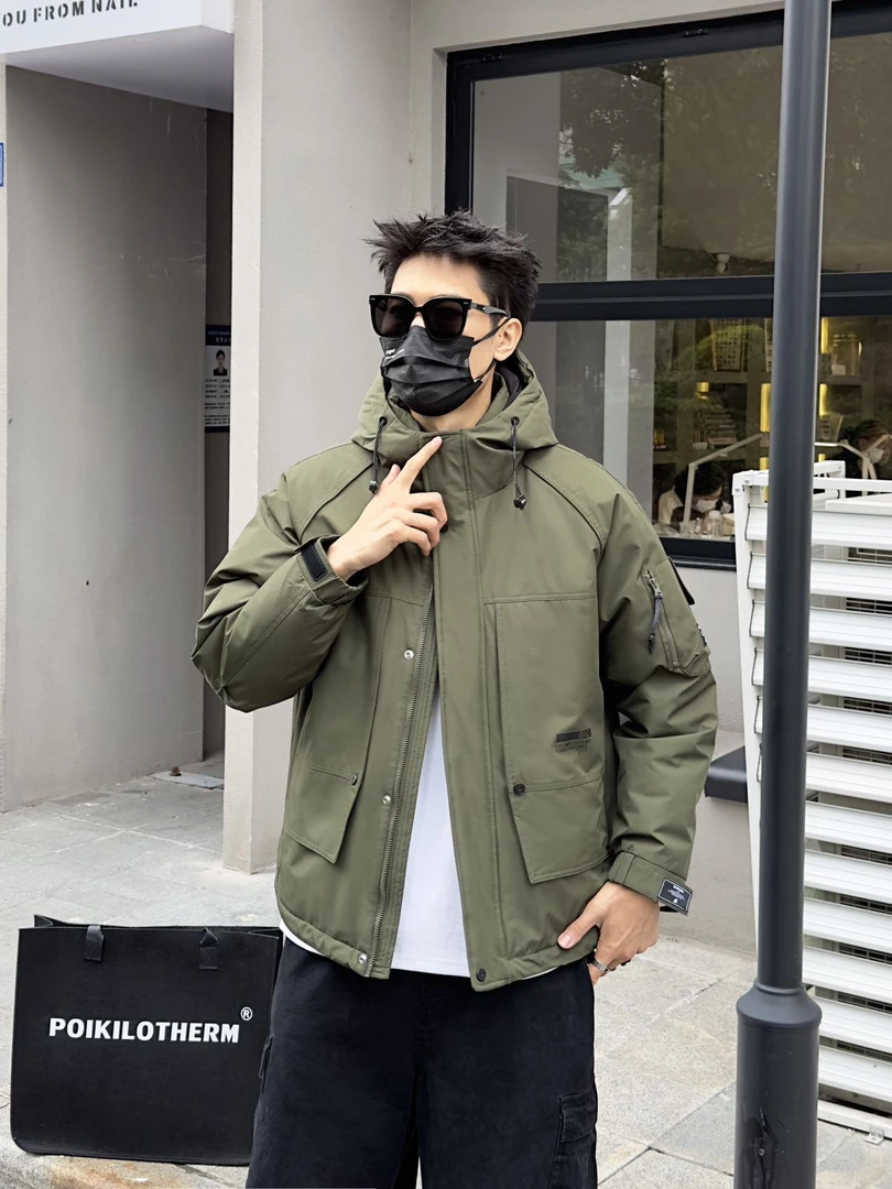 绿色#Y9901冬季情侣加厚时尚百搭潮流连帽羽绒服外套