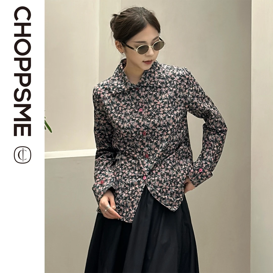 轻薄纯棉府绸气质优雅小碎花秋季衬衫+显瘦高腰9分裤套装上衣长袖