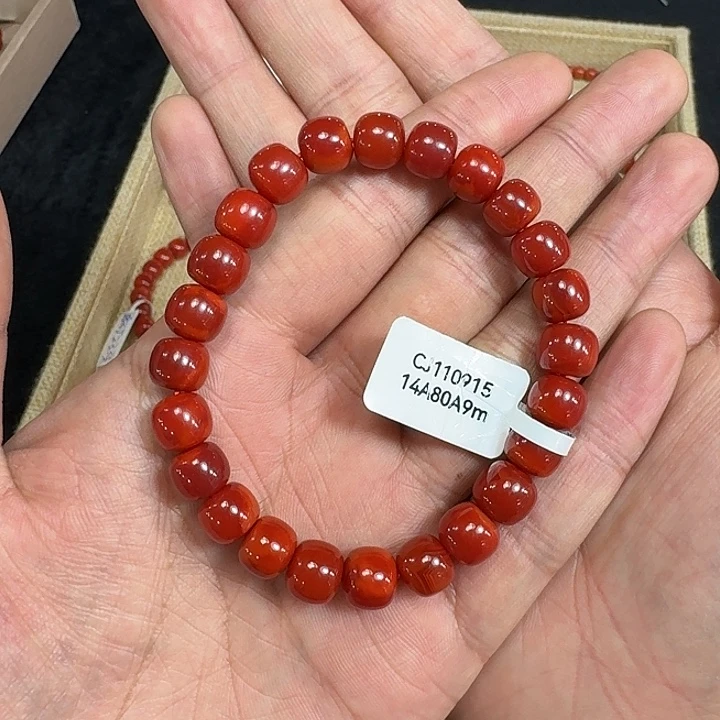 香***香南红玛瑙未镶嵌手链原矿南红手串9mm老型云端锦红色