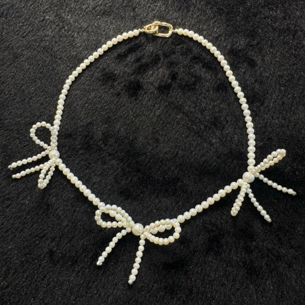 淡水珍珠蝴蝶结项链45公分长度