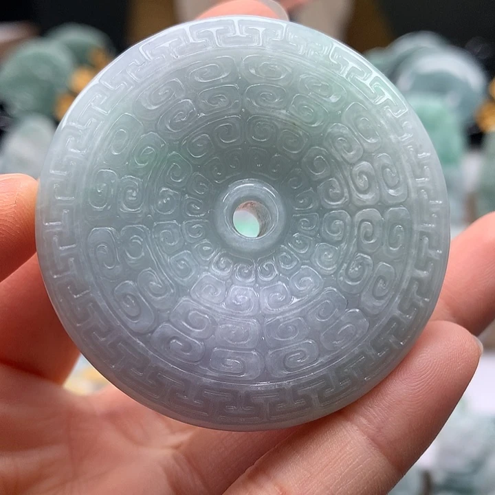 翡翠未镶嵌颈饰仿古平安扣两面工艺卡厚13+