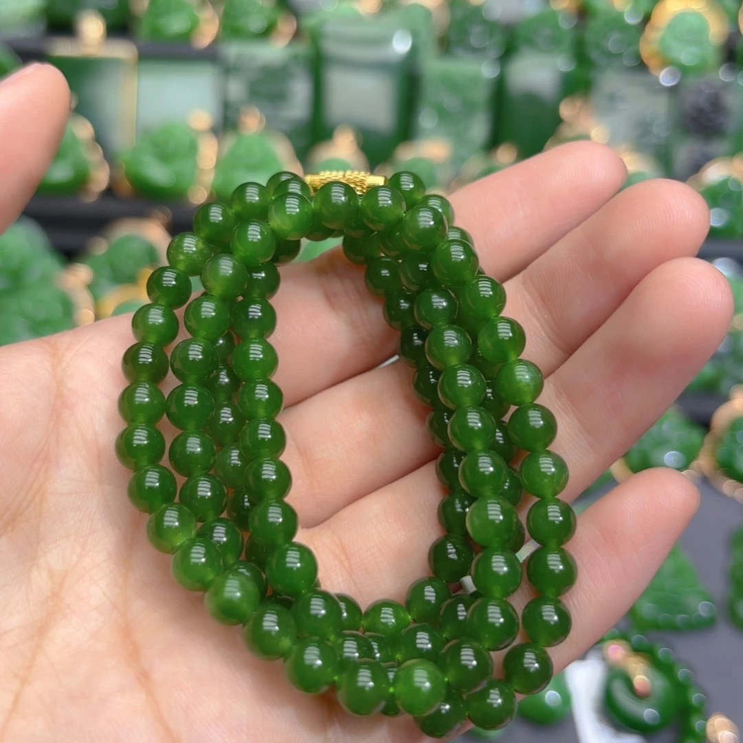 颈饰未镶嵌和田玉（碧玉）卡六阳绿多圈特价款