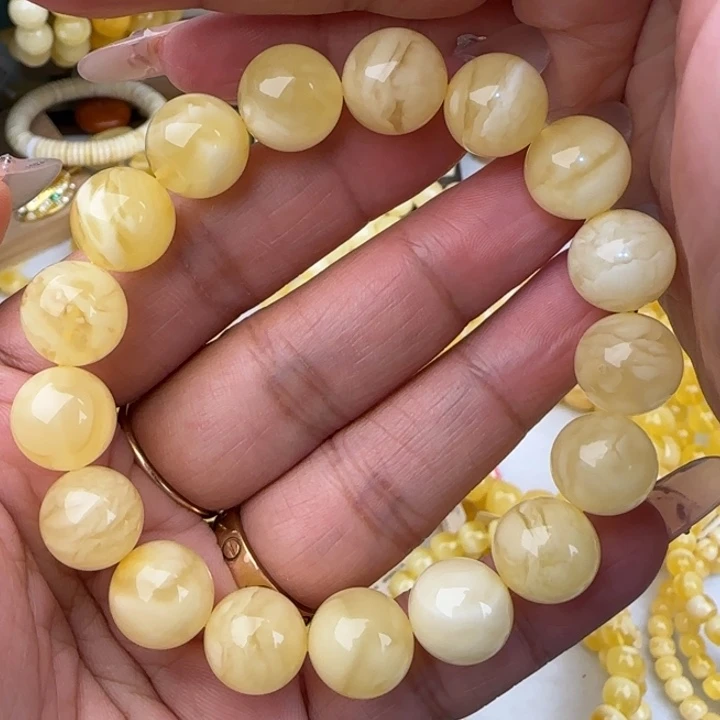 手链蜜蜡未镶嵌奶白花圆珠手串