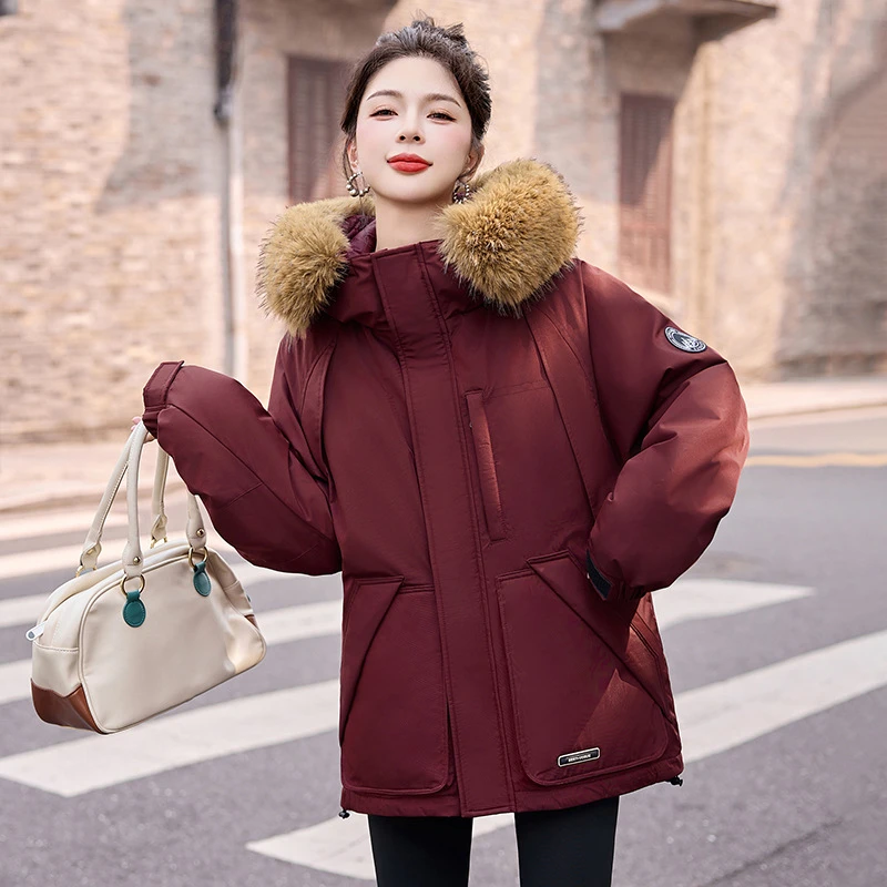 派克服棉袄冬季新品女装宽松棉衣外套连帽大毛领加厚羽绒棉服AH6