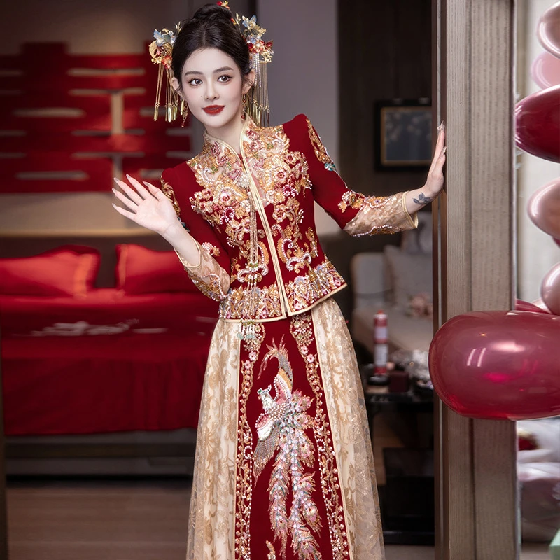 秀禾服婚服2025新款高级新娘结婚敬酒礼服中式嫁衣丝绒秀和服时尚