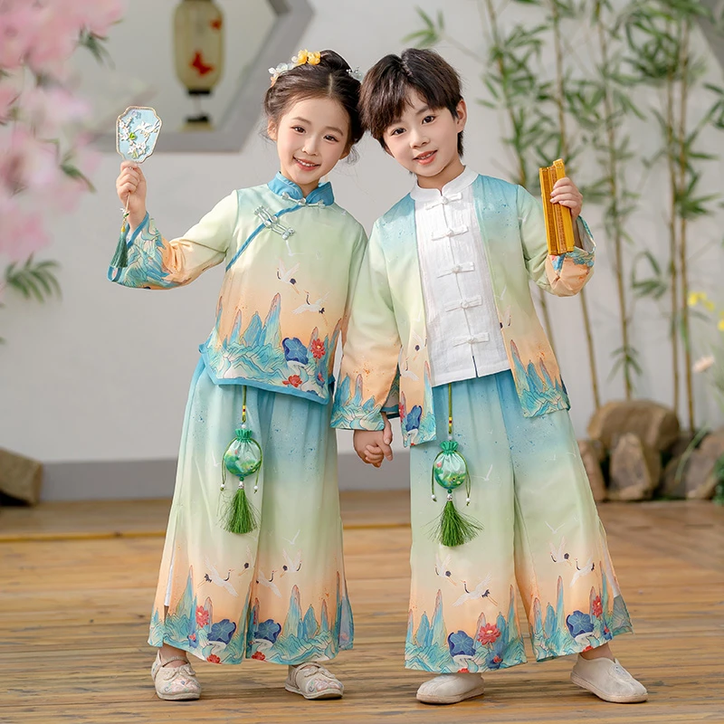 男女宝宝汉服演出服新款洋气春季新中式超仙古装唐装表演服两件套