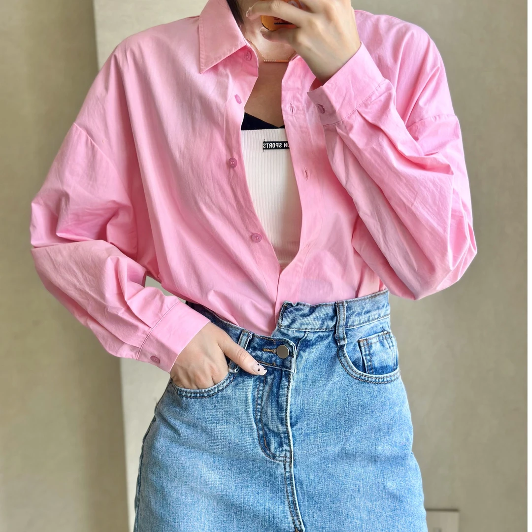 纯色衬衫/春夏季新款全棉长袖衬衫