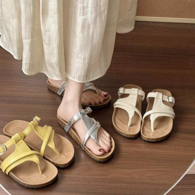 复古小众厚底勃肯夹脚拖鞋女夏季外穿2025新款百搭超火沙滩凉拖鞋