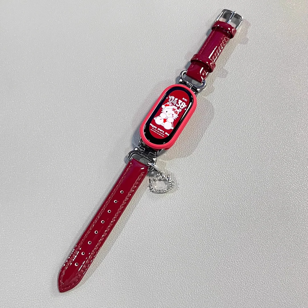 iboann新年款适用小米手环9/8表带猫咪7/6亮皮5红色氛围高级感冬