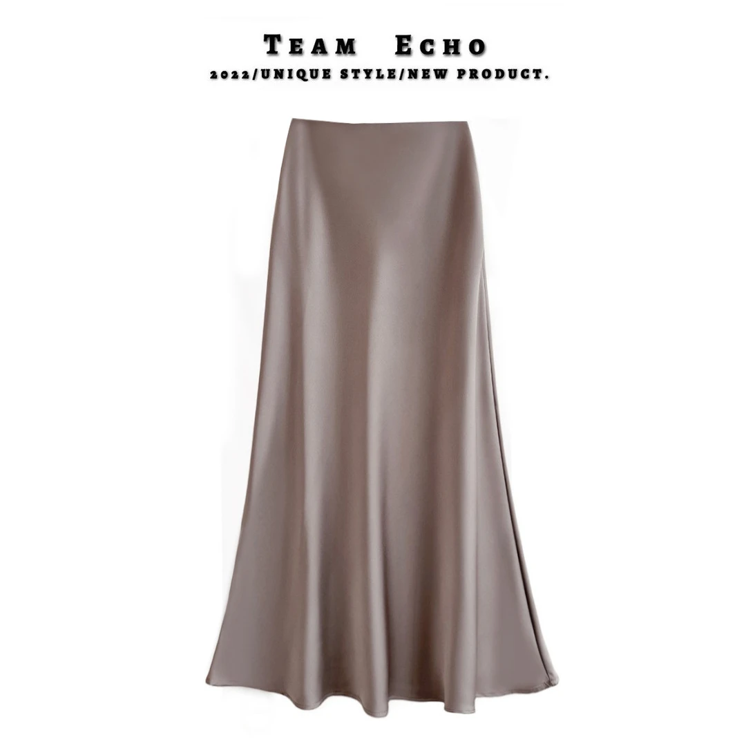 高腰显瘦中长款缎面醋酸丝滑半身裙2024春夏新款包臀鱼尾A字长裙