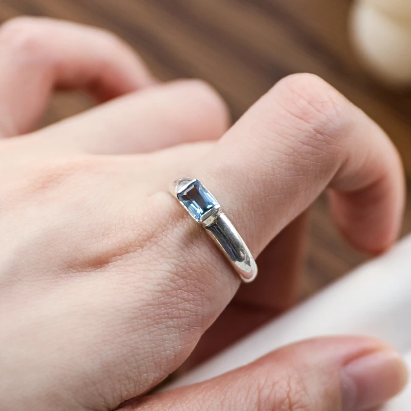 【赛里木湖】天然蓝托帕小众简约韩系镶嵌天然蓝托帕石戒指S925银戒