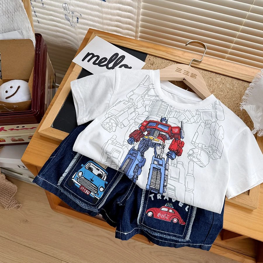 【殴若风】女宝夏季短袖韩版印花休闲T恤男童卡通休闲宽松上衣