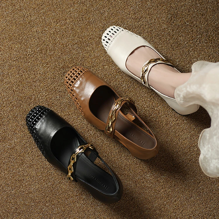 单鞋新款夏季新款 镂空粗跟中空凉鞋玛丽珍单鞋温柔时尚百搭女