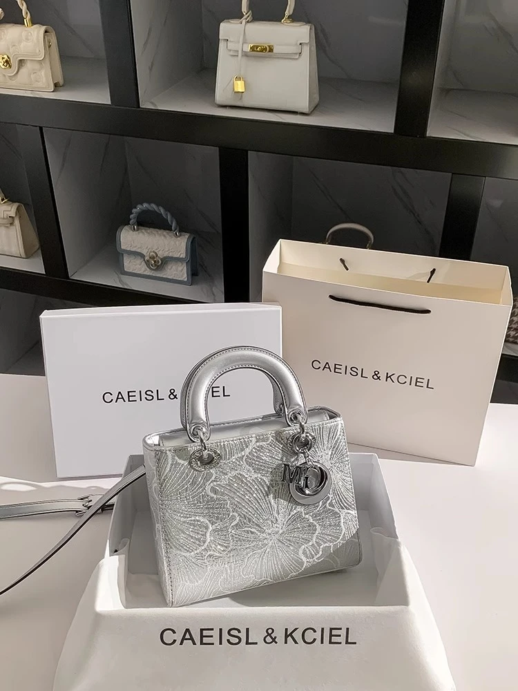 CAEISL&KCIEL女包小众高级感刺绣戴妃包2025新款潮通勤手提小方包
