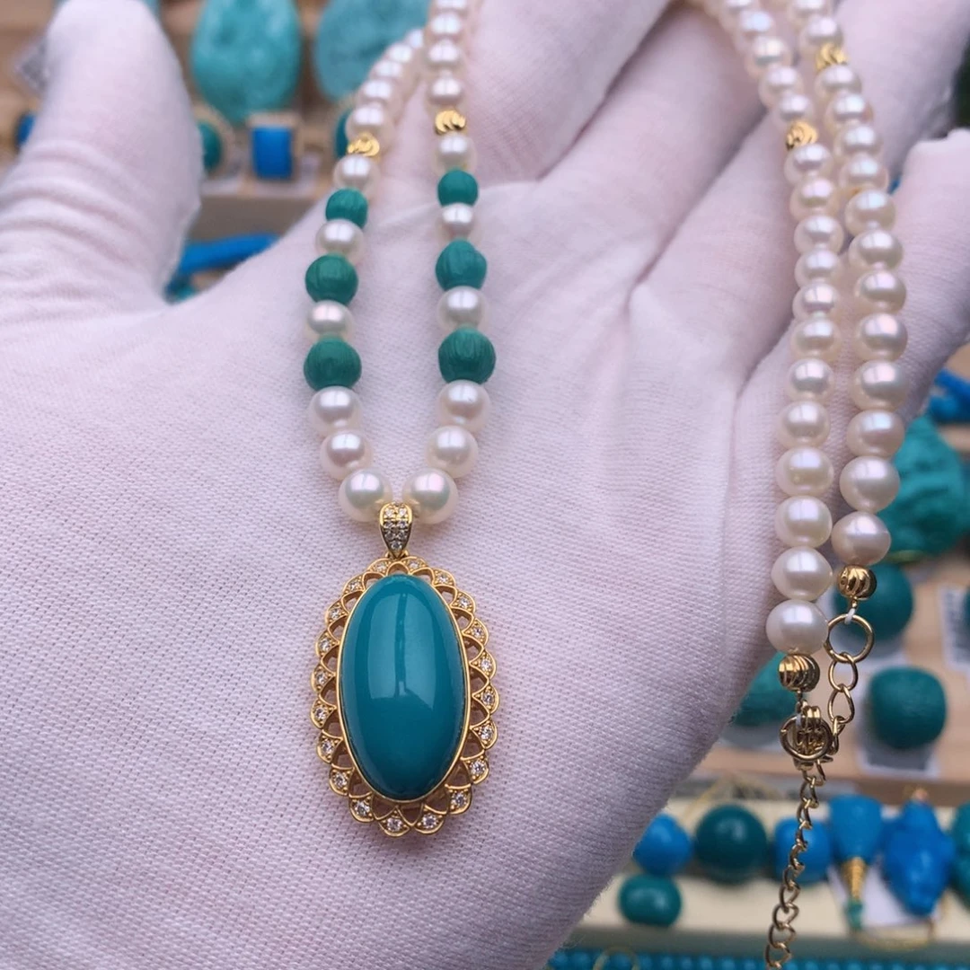 绿松石18K金镶嵌珠宝奇石