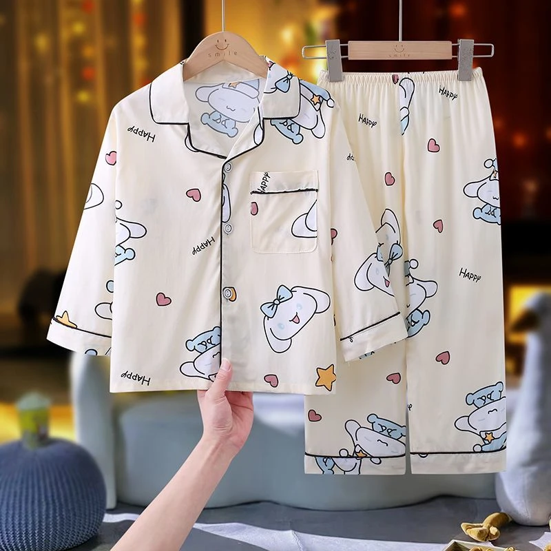 天丝莱赛尔儿童长袖套装家居服夏季薄款男童女童长袖睡衣空调服