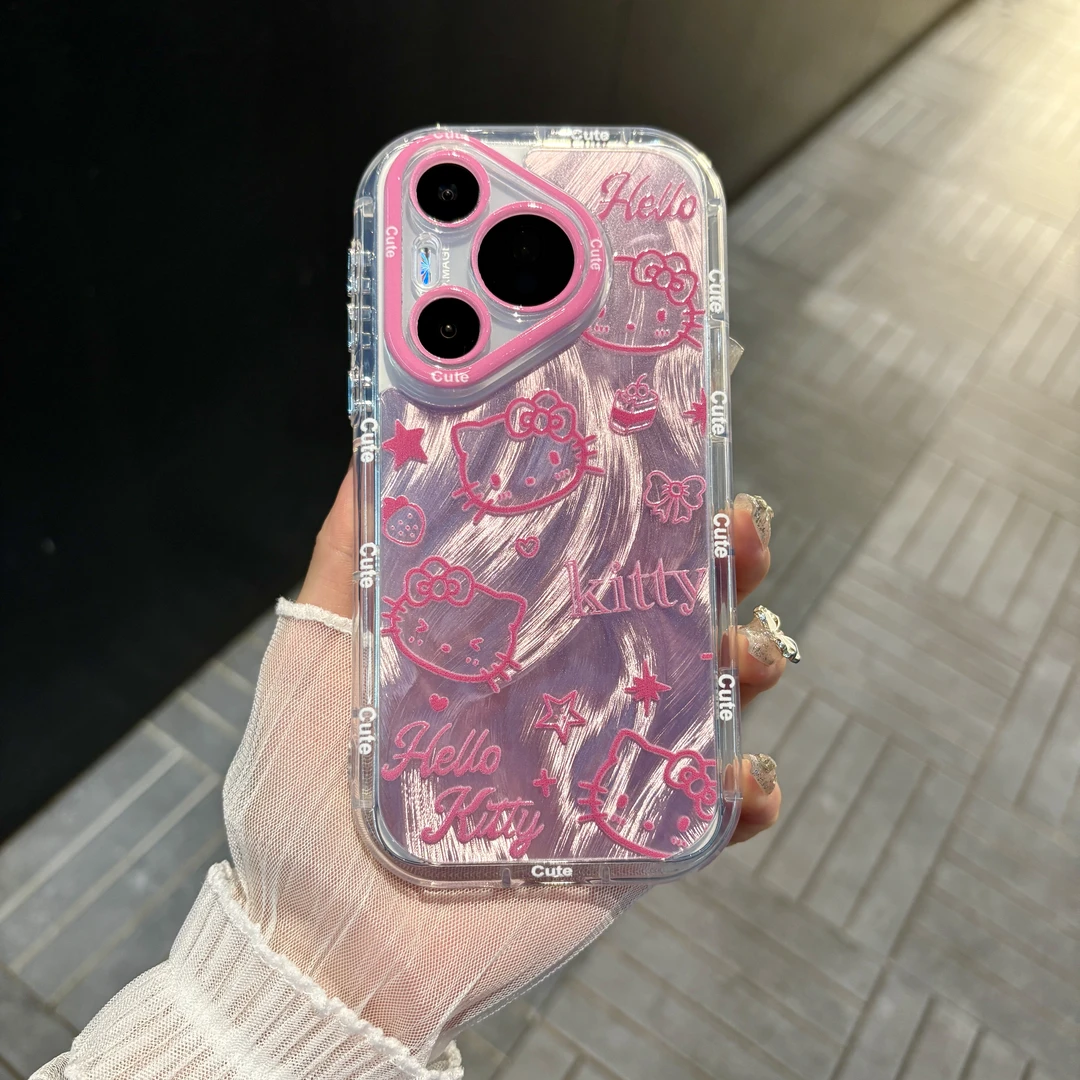 苹果/华为/oppo/vivo/小米 粉色Kitty适用pura70羽纱奶油手机壳