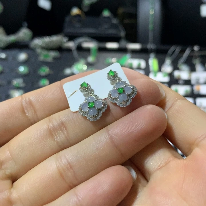 银S925镶嵌翡翠耳饰