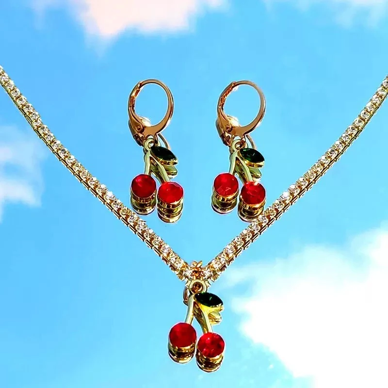 日韩植物花卉复古/宫廷甜美耳环彩色樱桃耳饰复古素款百搭424056