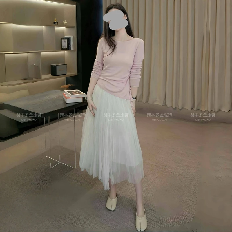 小众炸街高级感女装2025春季减龄长袖针织衫百搭半身裙气质套装女