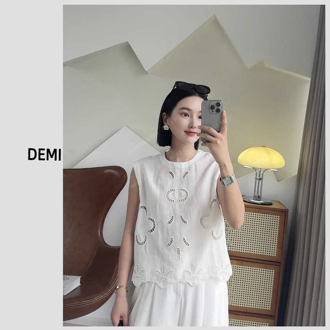 MISS RUILI 定制 减龄设计感小众镂空时尚t恤上衣F0510