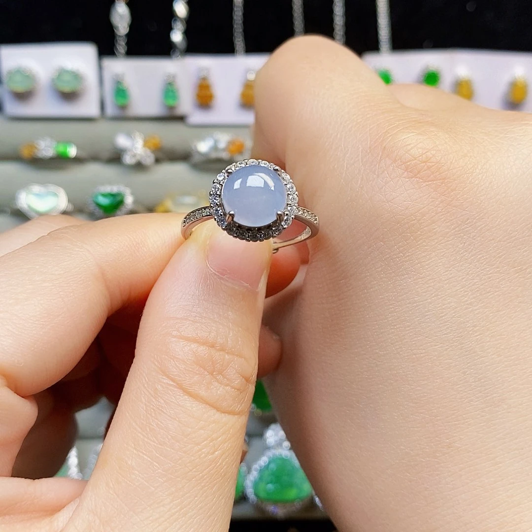 翡翠戒指银S925镶嵌蛋面