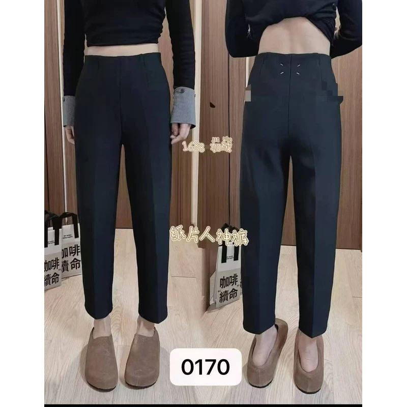 0170-春款设计感大码时尚高腰显瘦大码西装哈伦裤