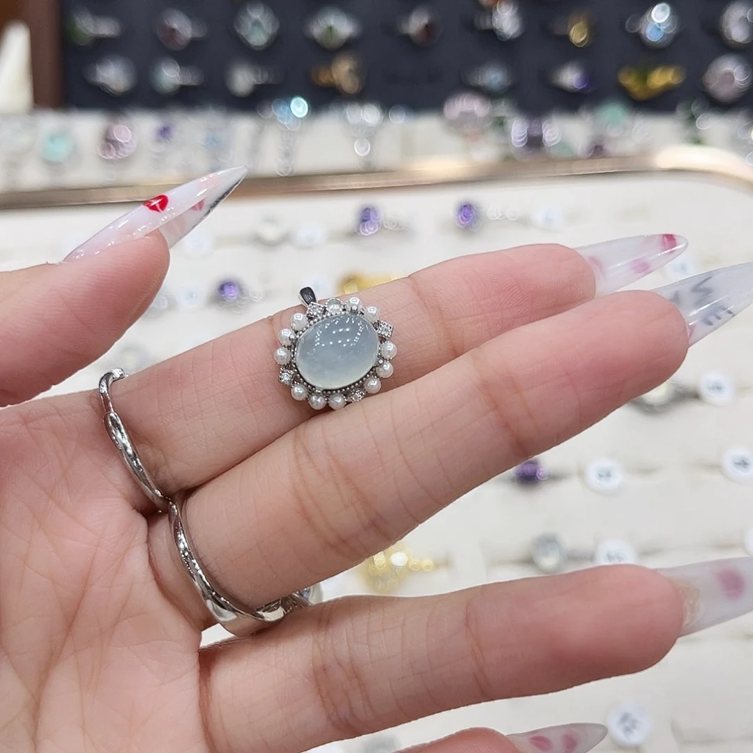 岫玉银S925镶嵌戒指天***羊