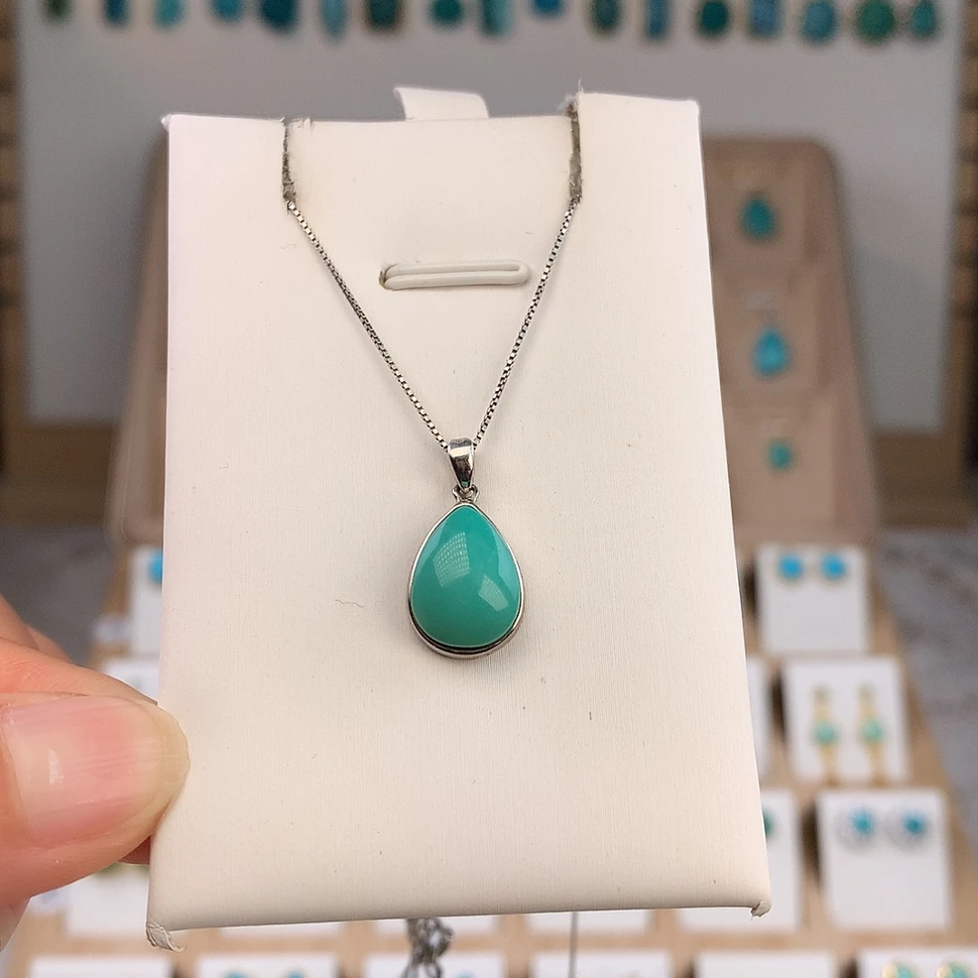 绿松石银S925镶嵌吊坠(不含链)