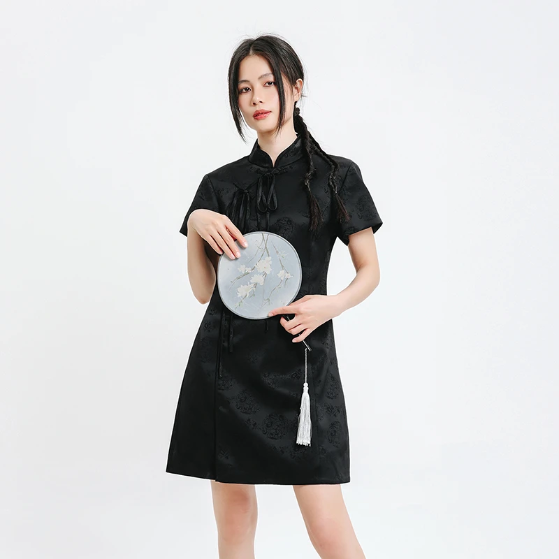 记忆的起点旗袍连衣裙女2025夏季新中式国风短款茶歇裙68TX80133H