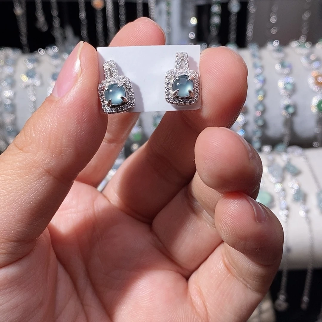 翡翠银S925镶嵌耳饰