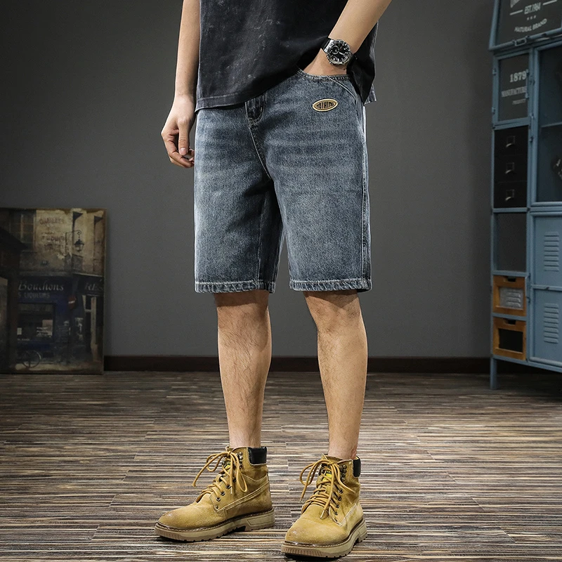 美式休闲牛仔短裤男百搭夏季2025新款宽松直筒中裤大码痞帅五分裤