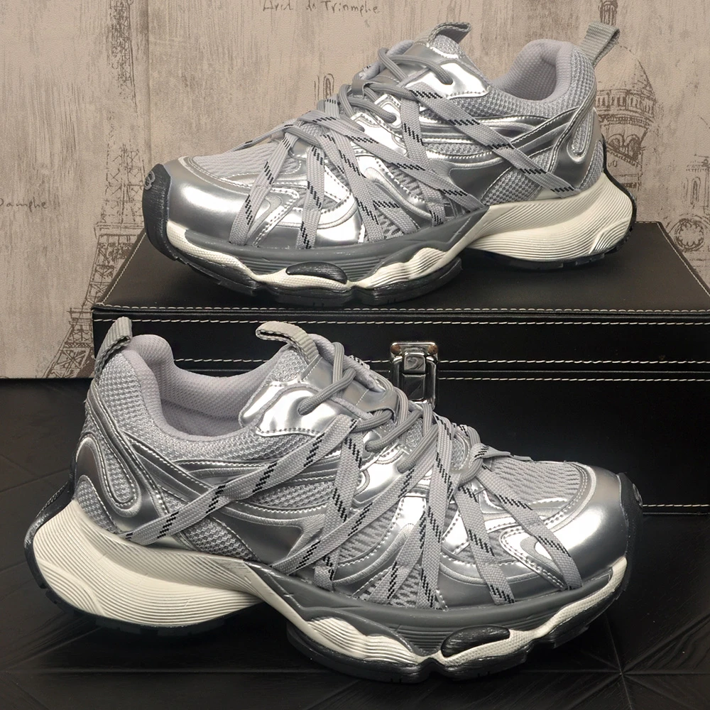 新款男士真皮老爹鞋厚度内增高夏季透气时尚休闲网红ins网面潮鞋