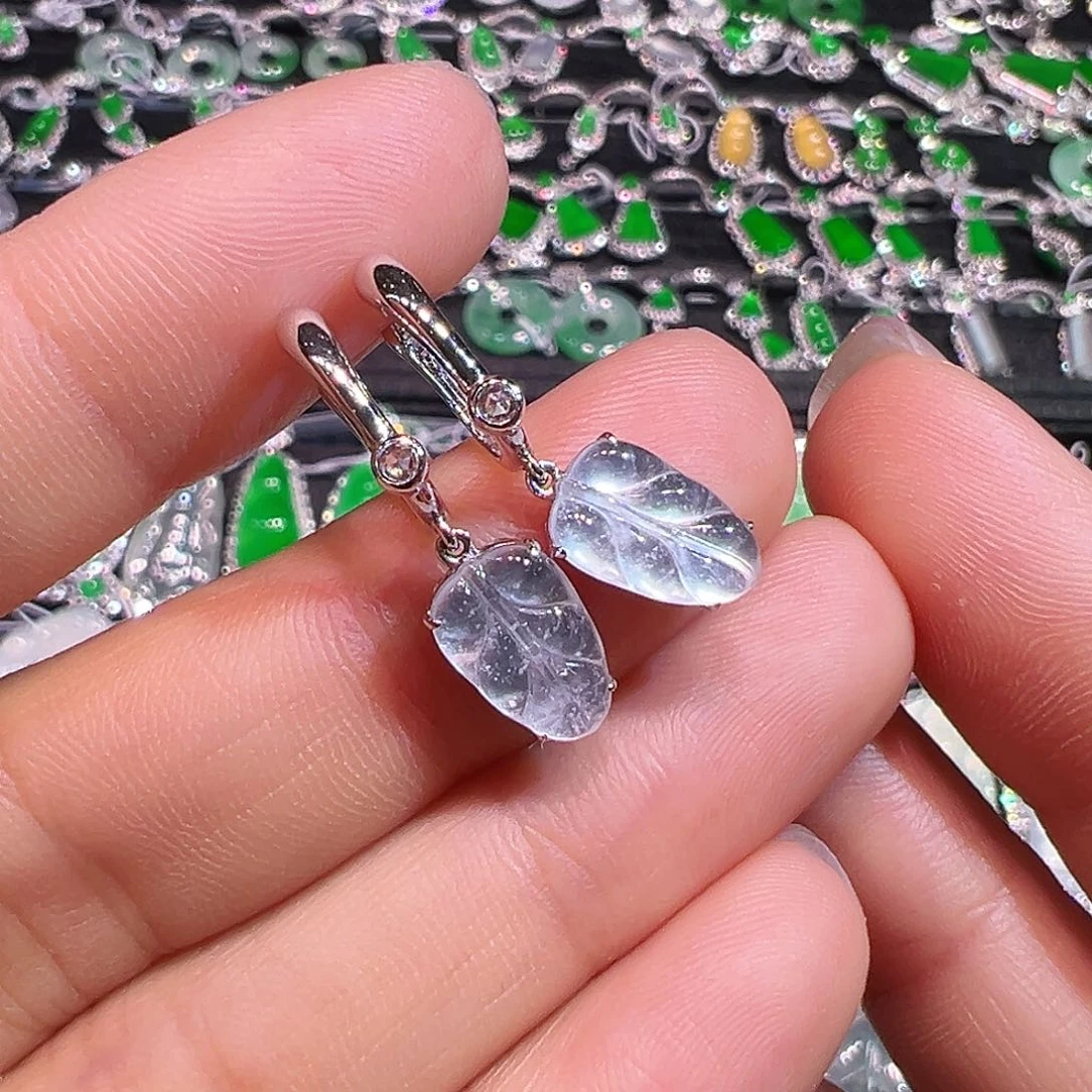 翡翠耳饰18K金镶嵌翡翠