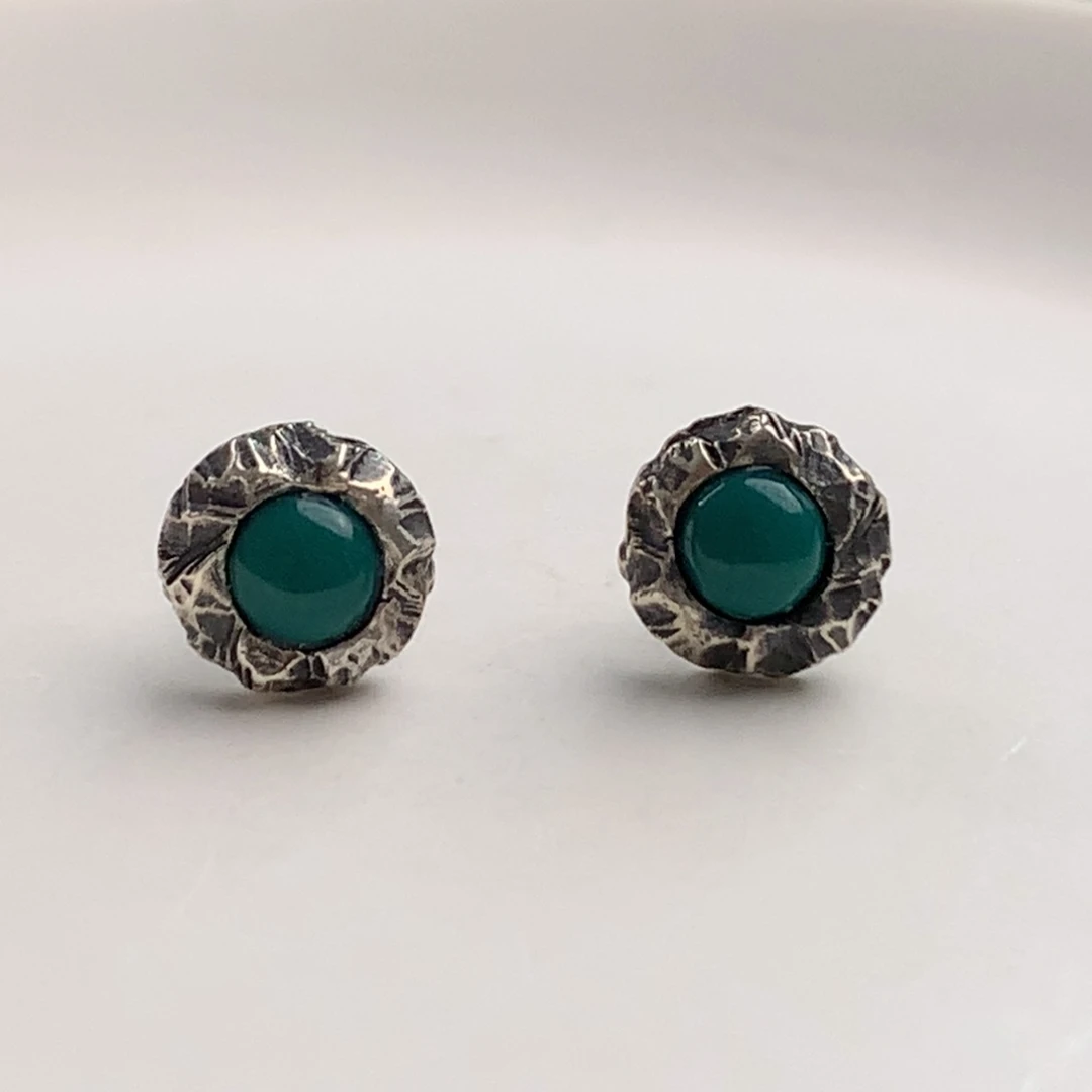 银S925镶嵌绿松石耳钉