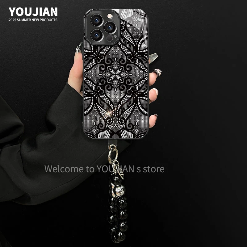 蕾丝花边适用苹果vivo华为oppo小米iPhone16电镀玻璃壳全包手机壳