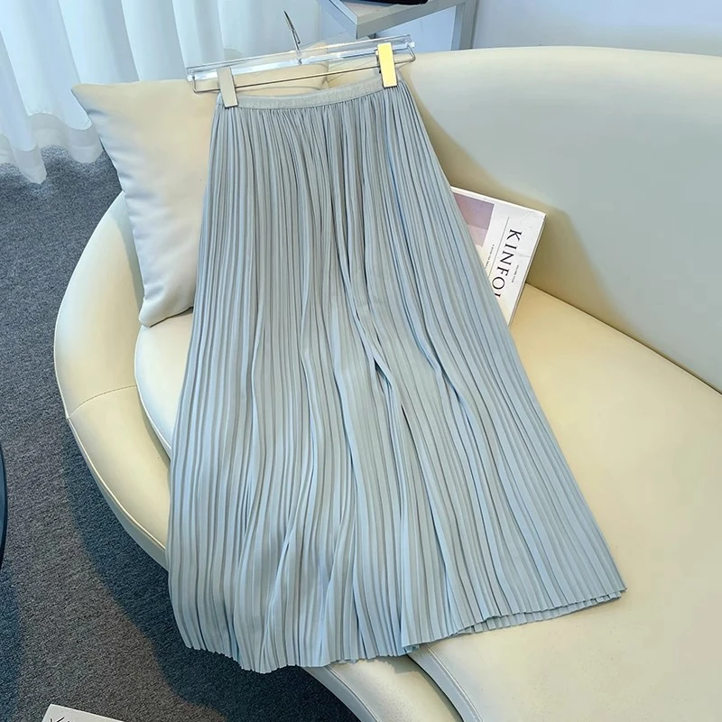拉夏贝尔高级感百褶半身裙女夏季2025薄款高腰褶皱a字裙垂感伞裙