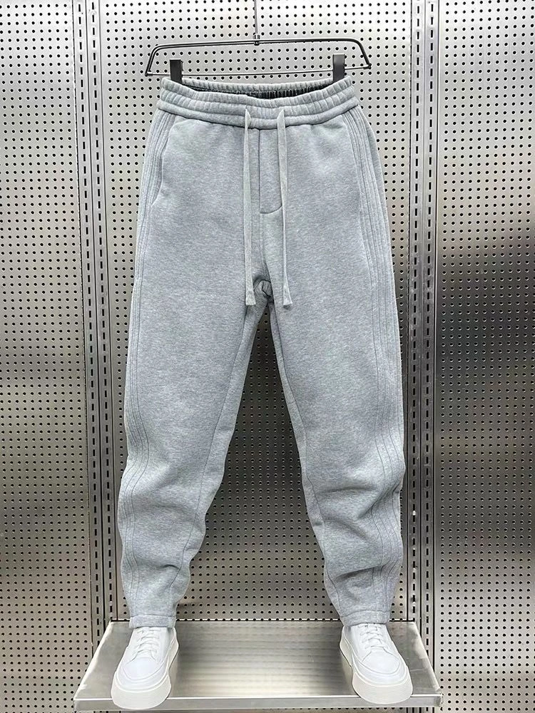 春季新款重磅男士休闲裤潮牌压褶条纹宽松直筒裤青年百搭运动长裤