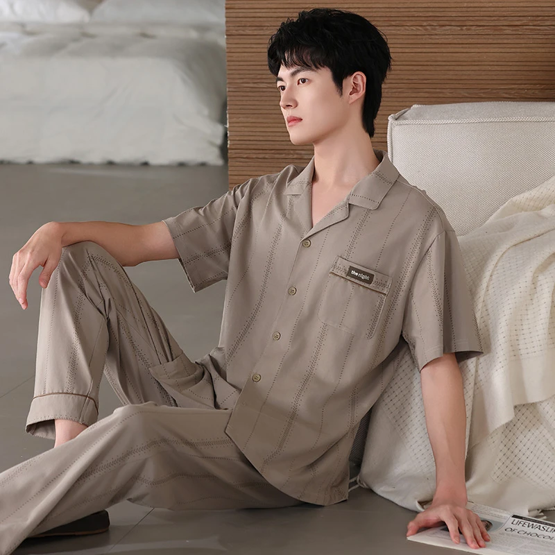 【凉感爽棉】睡衣男纯棉套装凉感开衫短袖长裤男士家居服中年男生