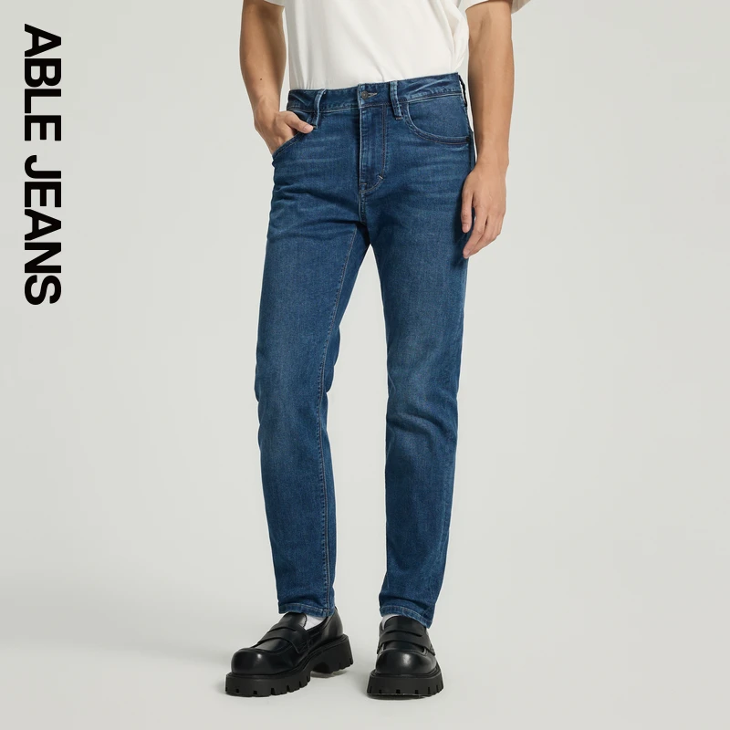 ABLE JEANS【修身裤】直筒蓝色弹力水洗百搭牛仔裤男款爆款2025新款