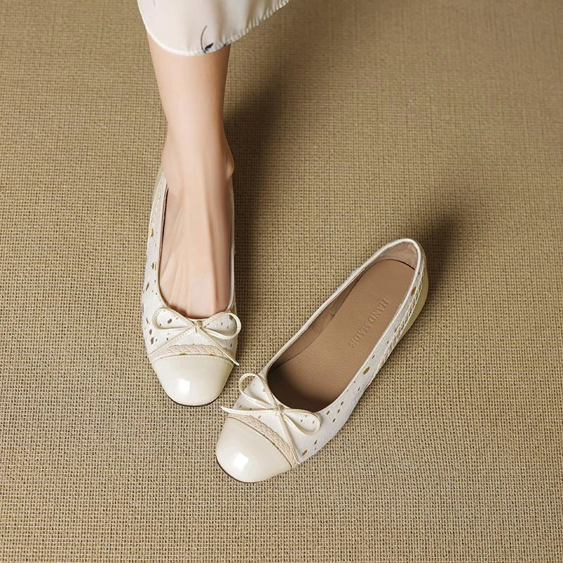 手工法式气质浅口圆头单鞋女2025新款复古舒适通勤编织一脚蹬芭蕾