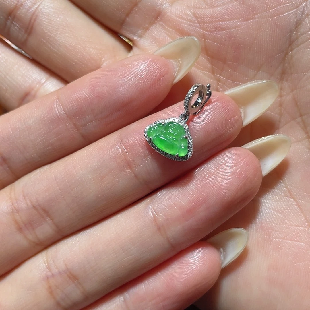 翡翠18K金镶嵌吊坠(不含链)