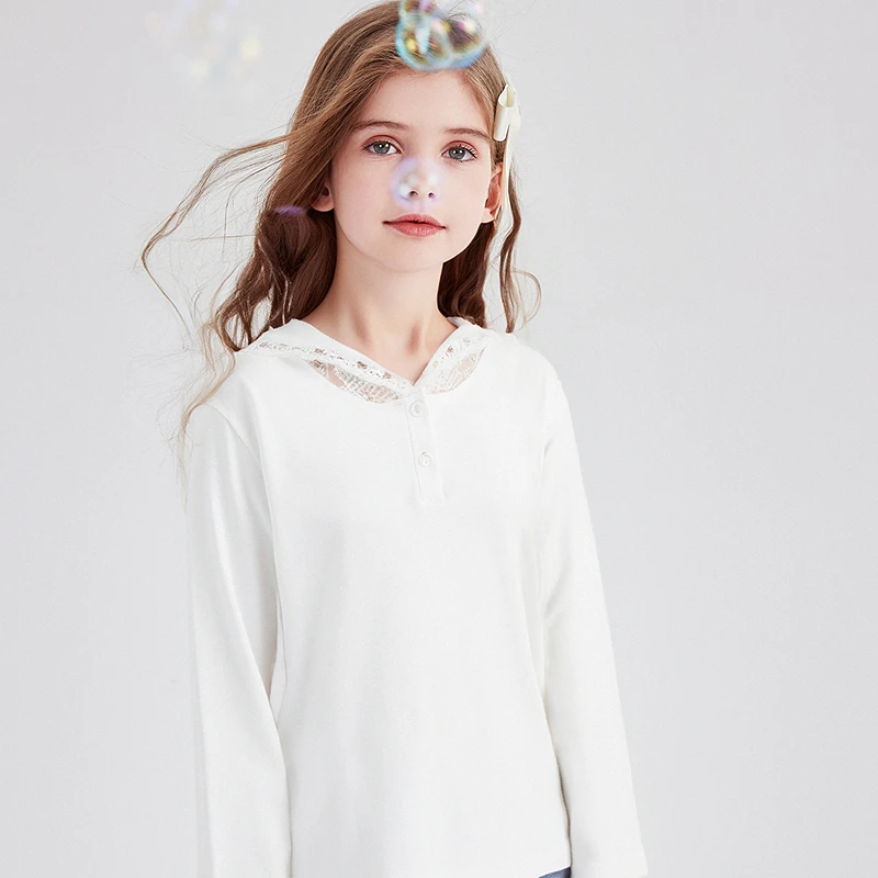 笛莎童装女童蕾丝连帽T恤2025秋季新款中大童儿童上衣-9M2530602