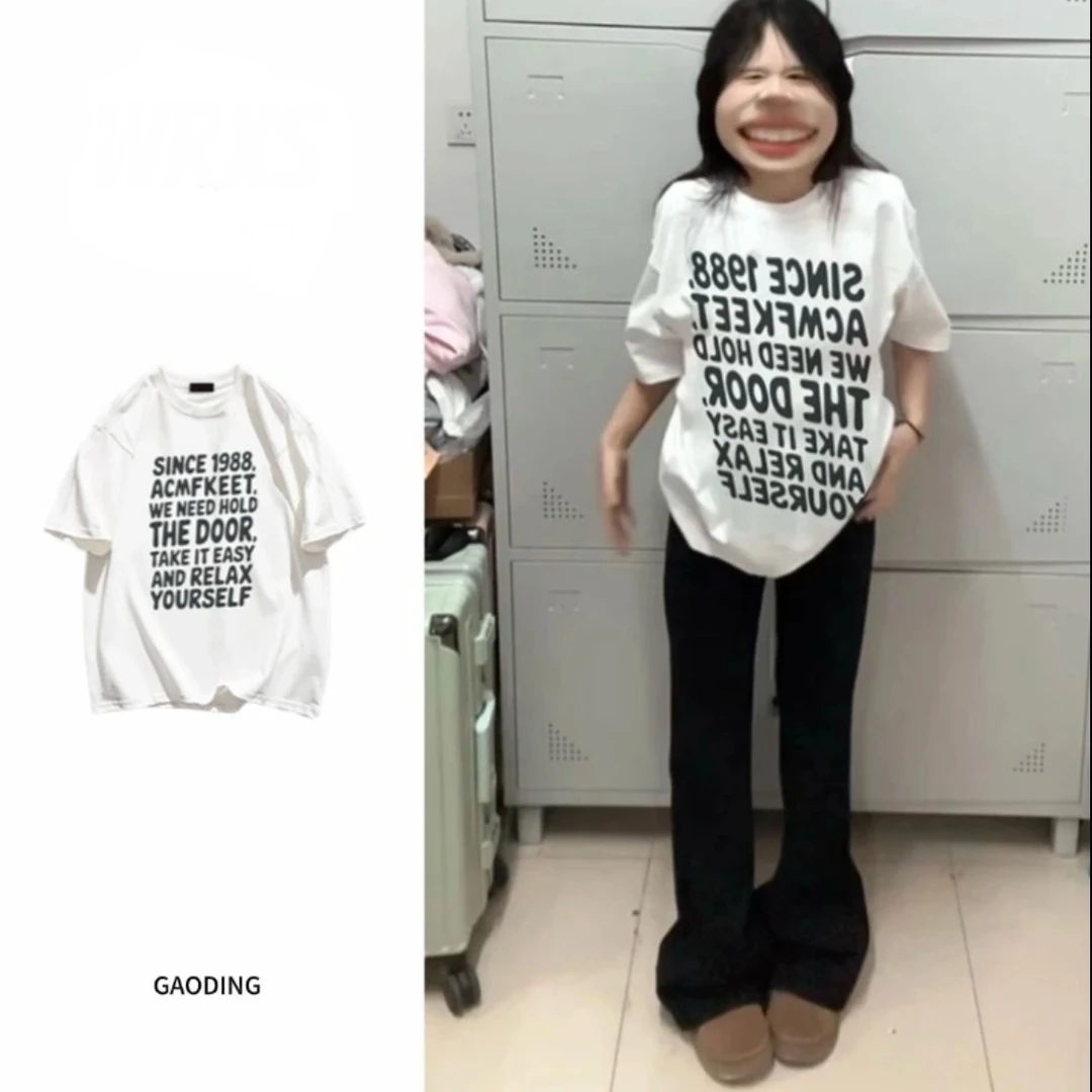 AZGO潮牌夏季宽松印花圆领ins百搭网红情侣设计感T恤（1998）