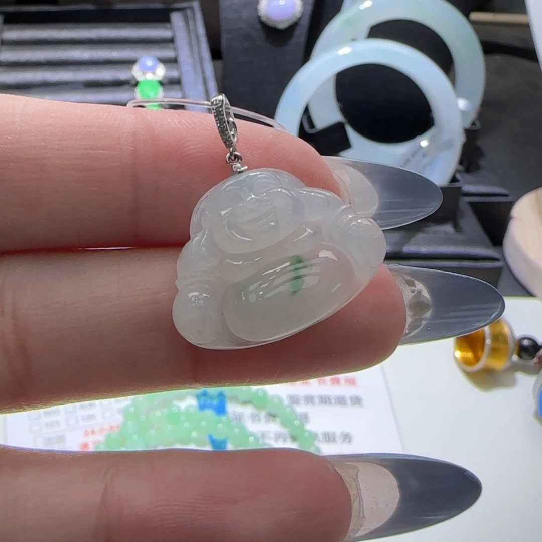 翡翠18K金镶嵌颈饰翡翠挂件