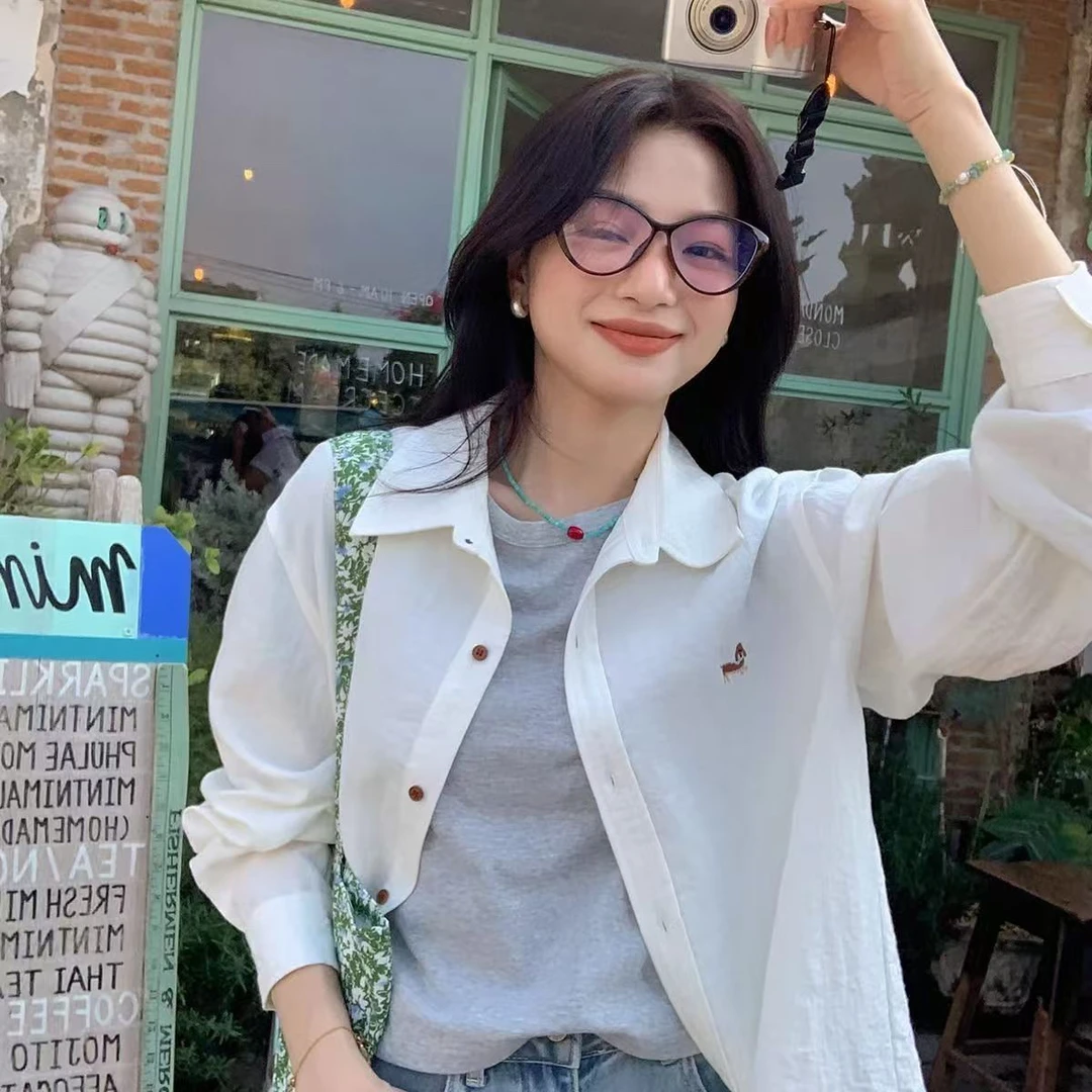 刺绣设计感慵懒衬衫2025新款