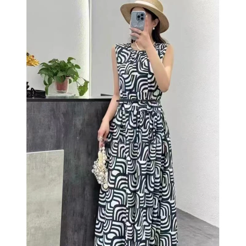 【洪臻】新款套头无袖常规连衣裙法式收腰长款百搭夏季D636-3