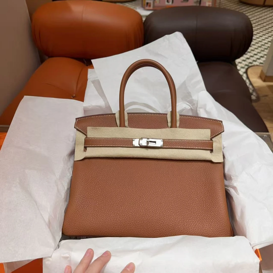 未使用 Hermes/爱马仕 Birkin30 金棕银扣 Togo皮 K刻