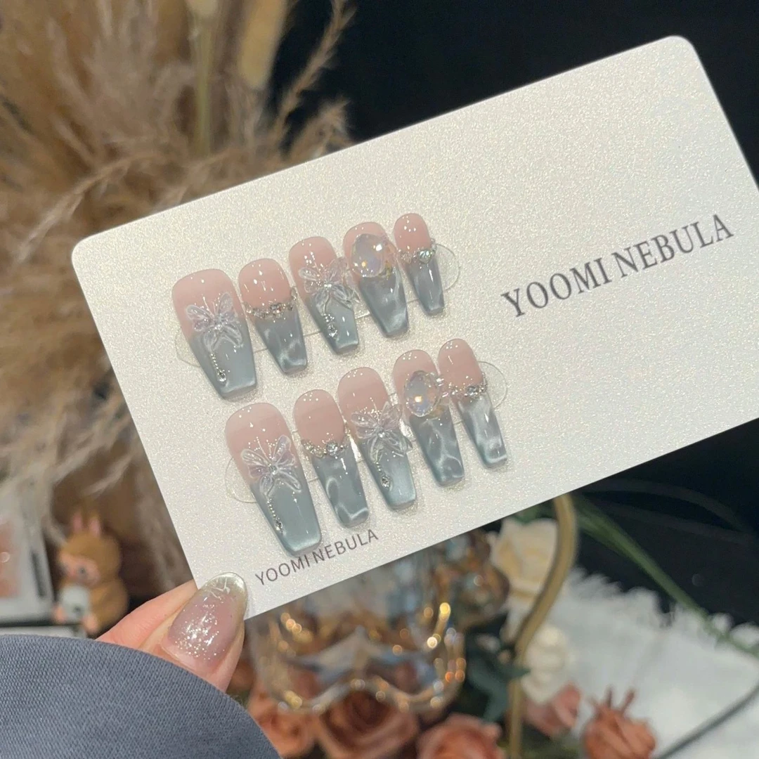 【水波纹】纯手工光疗穿戴甲显白纯欲风水波纹猫眼可重复佩戴