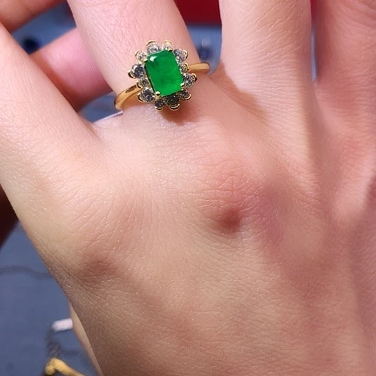 祖母绿戒指银S925镶嵌